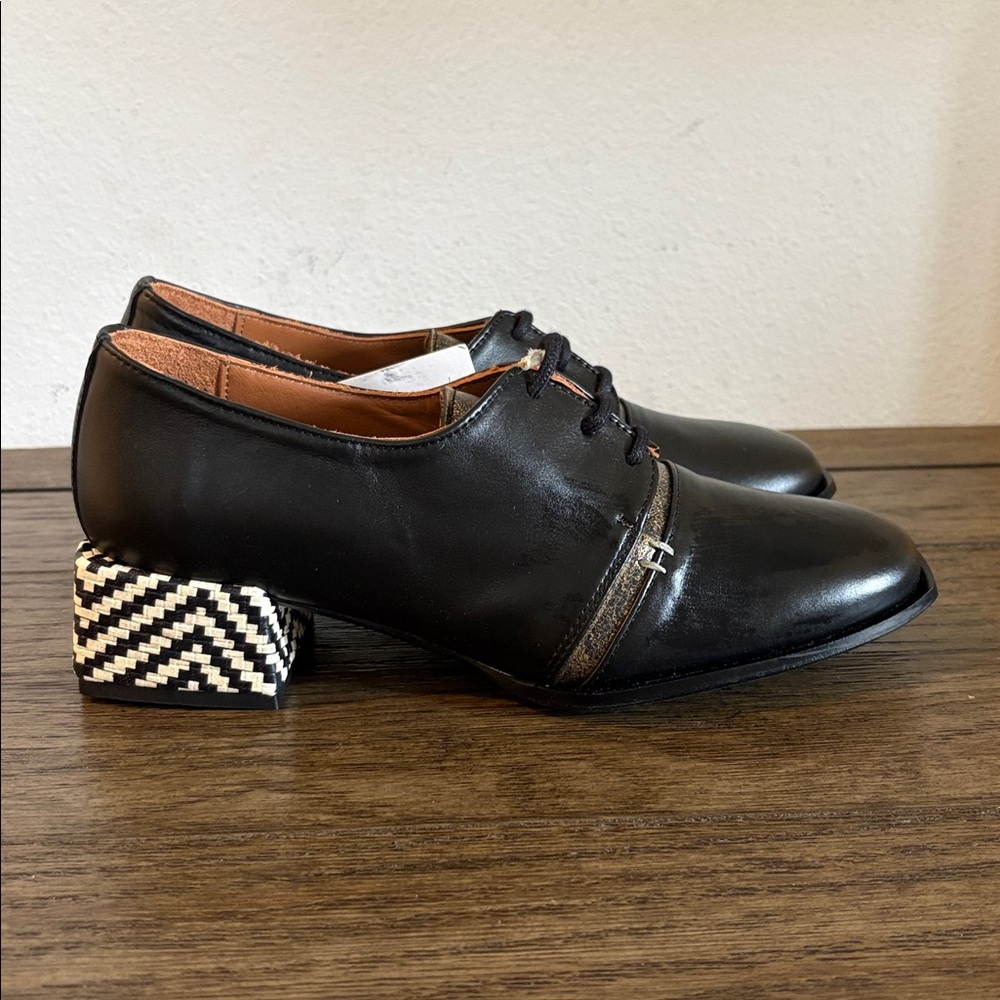 NWT [Nemonic] 2391 Mix Black Derby Almond Toe Heel Loafer Womens EU 37 / US 6.5 - Picture 8 of 13